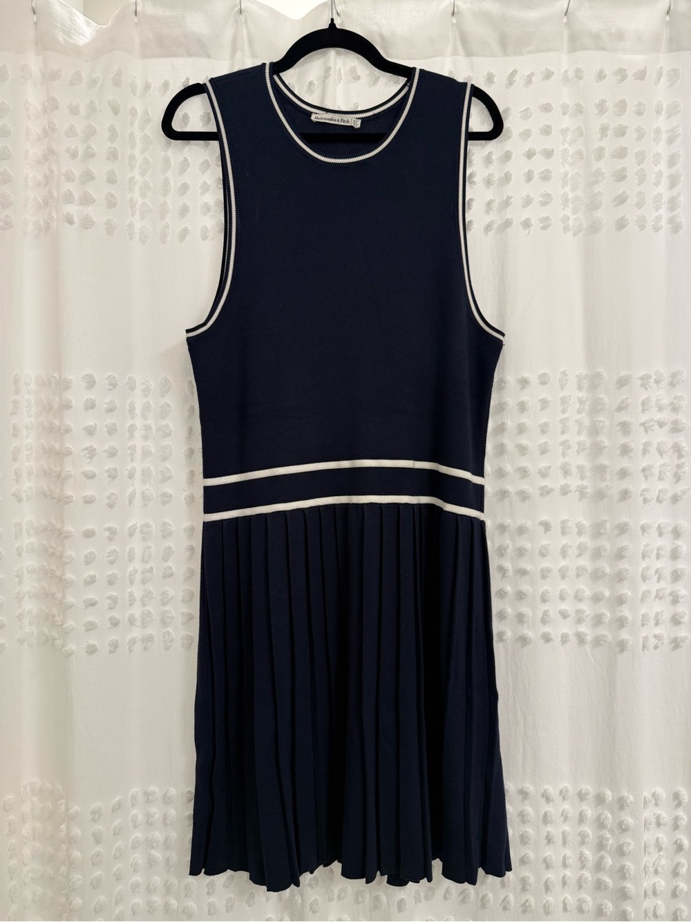 Abercrombie Tennis Dress -Navy Sleeveless Pleated Knit Dress with White Piping